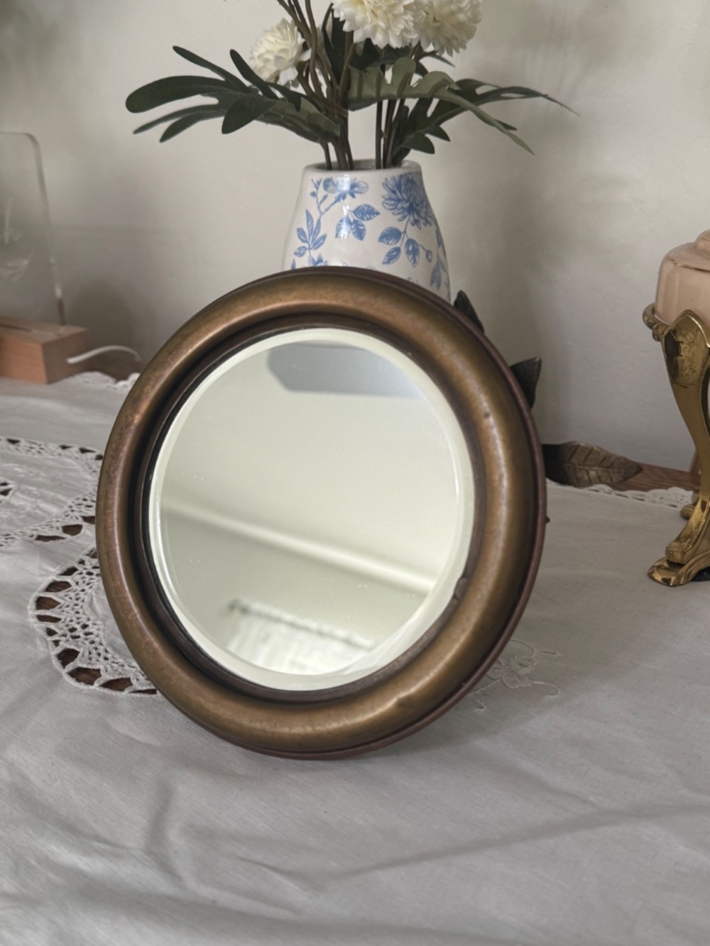Anthropologie Tabletop Beveled Mirror w/Bronze details